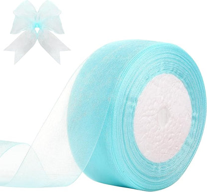 1-1/2 Inch x 50 Yards Sheer Organza Ribbon Chiffon Ribbon for Gift Wedding Flower Bouquet Wrapping Decorations Crafts (Light Blue)