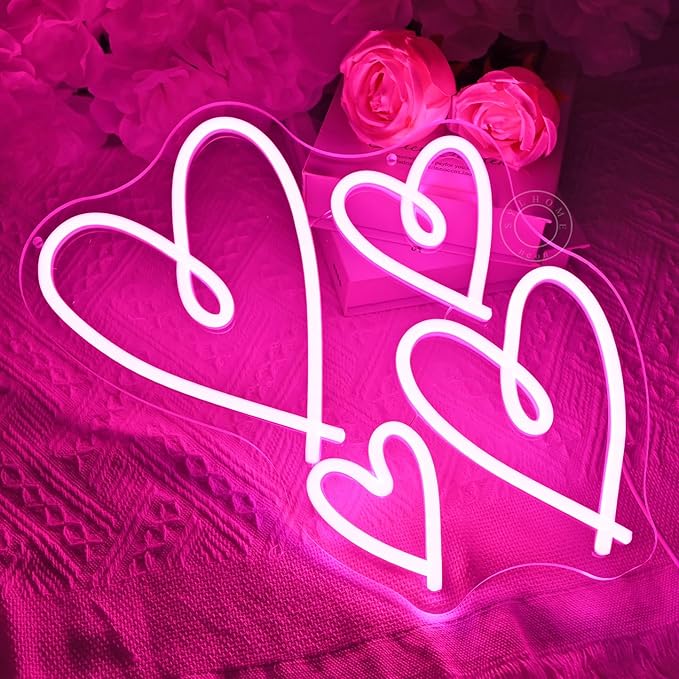 SYLHOME Pink Heart Led Neon Light Sign Bedroom Wall Sign Decor Valentines Day Love Mothers Day Christmas Wedding Birthday Backdrop Sign USB 13.8"X9.3"