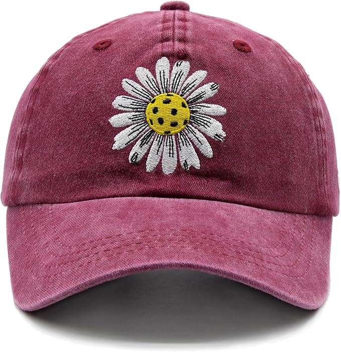 Waldeal Pickleball Hat for Women, Ajustable Embroidered Daisy Washed Denim Baseball Cap