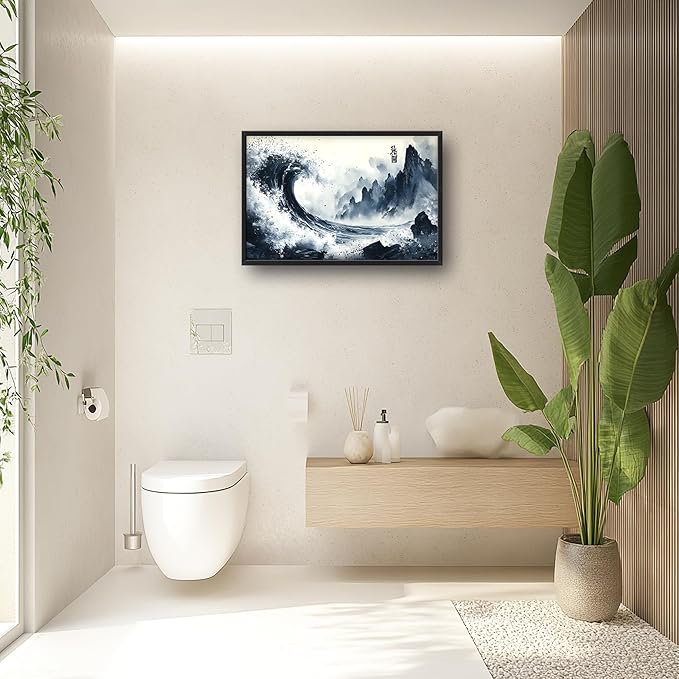 Mountain Wave Large Wall Art Framed Chinese Wall Decor for Living Room Waves Pictures Oversized Canvas Print Painting Modern Extra Large Framed Artwork for Bedroom Office Home Decor 36"x24"