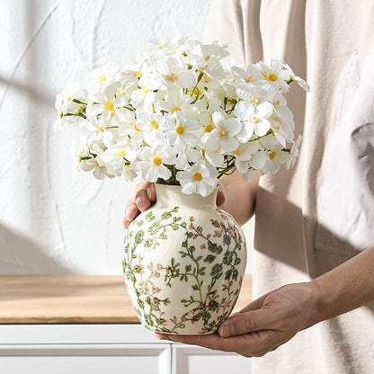 SIDUCAL Ceramic Green and Beige Antique Vase, 5.83 Inch Retro Ice Cracked Chinoiserie Floral Vase, Rustic Farmhouse Vases for Home Decor, Bookshelf, Office, Garden, Chinoiserie Decor, Tuscan Decor