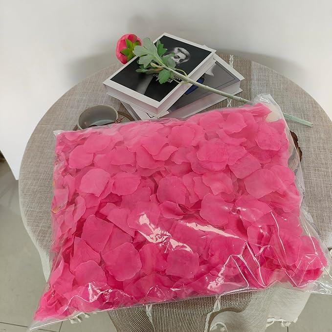 Separated 1000 PCS Artificial Pink Rose Petals for Romantic Night,Faux Hot Pink Flower Petals for Flower Girl Weddings Valentine Day Party Romantic Decoration(Ready-to-use)