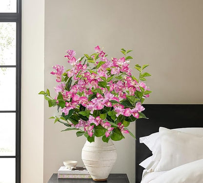 Hollyone 2Pcs Bougainvillea Artificial Flowers Bouquets Pink Fake Flower Silk Flowers with Long Stem Floral Arrangements Faux Bougainvillea Flower Plant for DIY Wedding Party Centerpieces Home Decor
