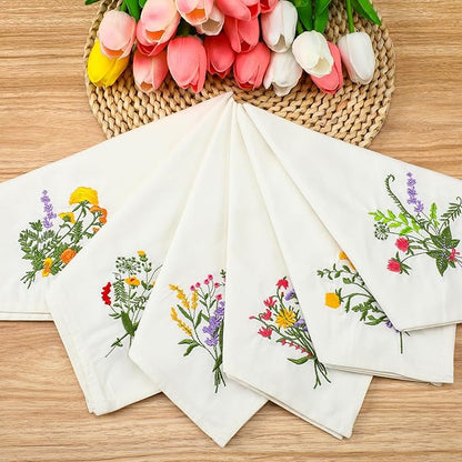 Tioncy 12 Pcs Christmas Floral Cloth Napkins Decorations Bulk Embroidered Wildflower Dinner Napkins Tea Cocktail Party Gifts Xmas Stocking Stuffers for Holiday Table Decor (White)