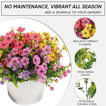 12 Bundles Artificial Flowers for Outdoor,UV Resistant Silk Daisy&Plastic Fake Flowers,Realistic Faux Plants for Spring Decor,Porch,Patio,Garden,Window Box(Mixed)