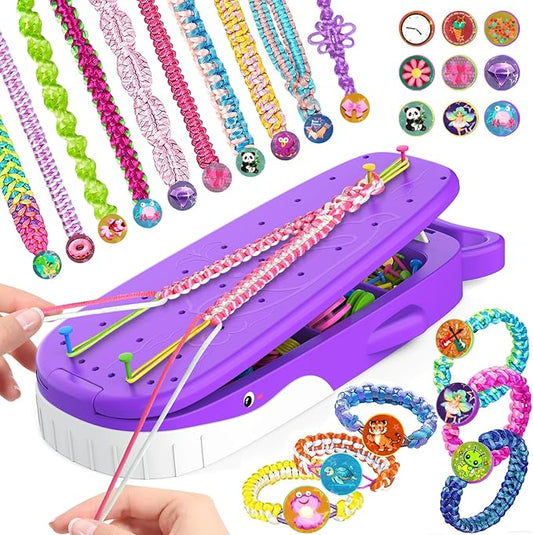 Euclidean Cube Friendship Bracelet Making Kit for Girls, Purple Whale Shaped Jewelry Making Kit for Girls Ages 8-12, DIY Arts and Crafts String Maker Tool, 7 8 9 10 11 12 Years Old Girl Birthday Gift