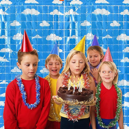 Blue Sky White Clouds Birthday Party Decorations 2 Pack Clouds Foil Fringe Curtains 3.28 x 6.56Ft Cartoon Story Tinsel Streamers Curtain Backdrop Birthday Baby Shower Cloud Theme Photo Booth Backdrop