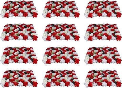 LOYALHEARTDY 12 Pack Artificial Flower Wall Panels 16 x 24 Flower Wall Mat Silk Rose Hydrangea Flower Panels for Backdrop Event Party Wedding Wall Decoration