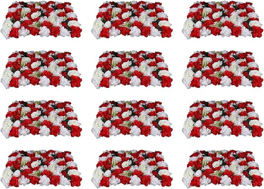 LOYALHEARTDY 12 Pack Artificial Flower Wall Panels 16 x 24 Flower Wall Mat Silk Rose Hydrangea Flower Panels for Backdrop Event Party Wedding Wall Decoration