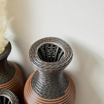 Black and Brown PVC Floor Vase Set of 3, Modern Decorative Flower Stand, Tall Artificial Vine Vase, Classic Home Decoration Vases for Living Room, Entryway, or Office