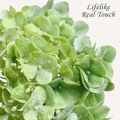 Light Green Artificial Hydrangeas, 4Pcs 20" Real Touch Silk Flowers,Lifelike Hydrangeas Stems Faux Flowers for Bouquet Table Centerpieces Indoor Spring Outdoor Home