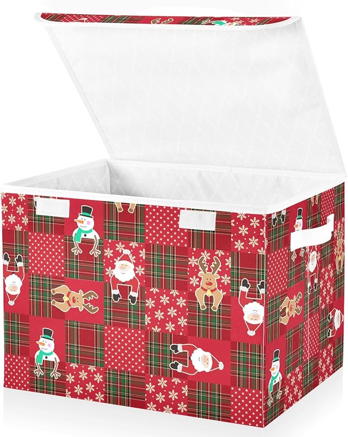 Christmas Baskets Collapsible Storage Bins with Lids, Christmas Snowman Santa Snowflake Storage Boxes Clothes Baskets for Organizing