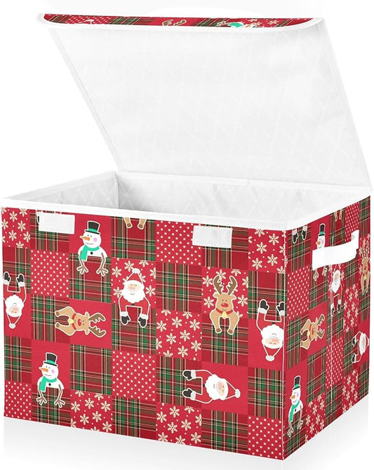 Christmas Baskets Collapsible Storage Bins with Lids, Christmas Snowman Santa Snowflake Storage Boxes Clothes Baskets for Organizing