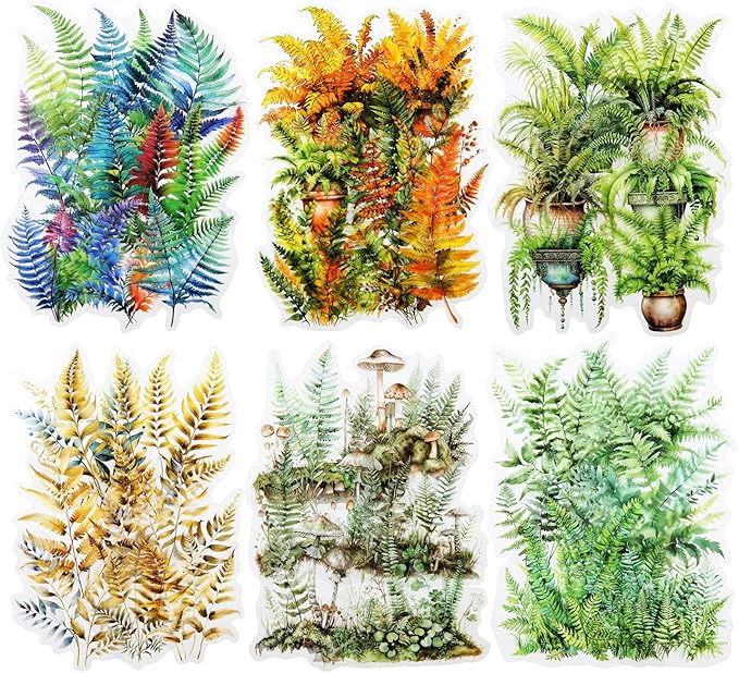 Fern Plant-Themed PET Sticker Set, 120Pcs Botanical Stickers for Scrapbooking, Journaling, Junk Journal Supplies, and DIY Crafts
