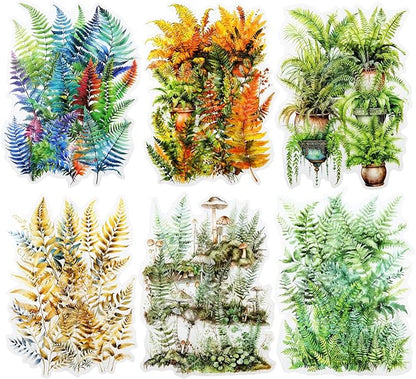 Fern Plant-Themed PET Sticker Set, 120Pcs Botanical Stickers for Scrapbooking, Journaling, Junk Journal Supplies, and DIY Crafts