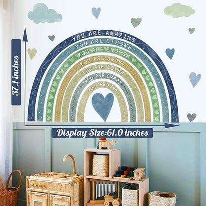 Watercolor Rainbow Wall Sticker Peel and Stick Kids Nursery Wall Decor Stickers Boho Blue Inspirational Walls Decals for Boys Bedroom You Are Decal Motivational Vinyl Art Murals for Baby Room Playroom