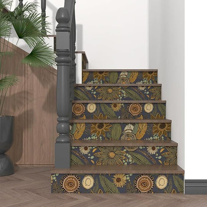 Boho Wallpaper Peel and Stick, Vintage Blue Yellow Floral Contact Paper, Botanical Flowers Antique Retro Wall Paper 17.5" x 118" Self Adhesive Removable Waterproof for Walls Shelves Cabinet Table