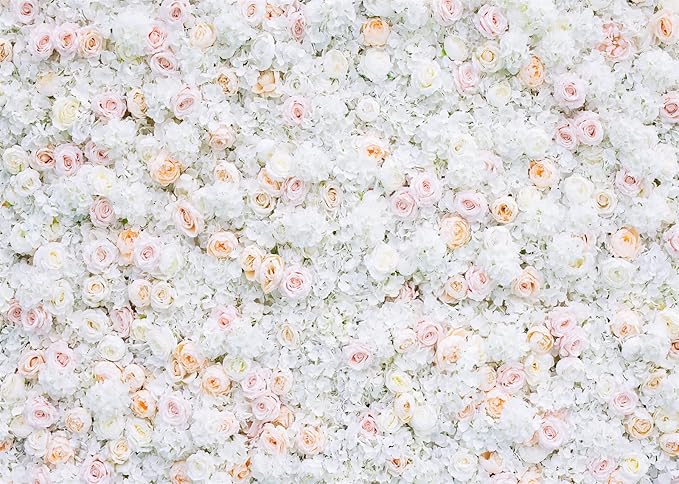 BELECO 10x6.5ft Fabric Flower Wall Backdrop Pink White Roses Flowers Floral Wall Background Backdrop Valentine's Day Party Engagement Newborn Baby Shower Birthday Wedding Photoshoot Studio Props