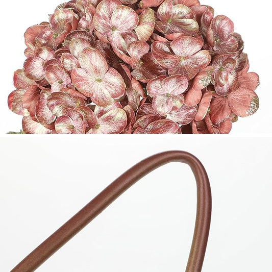 Hollyone 3Pcs Christmas Flowers Artificial Hydrangea Flowers with Stems 23inch Glitter Fake Hydrangea Flower Pink Floral Arrangements Bouquets Xmas Faux Hydrangea Wedding Christmas Tree Home Decor