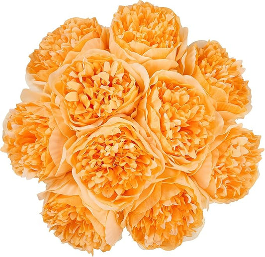 U'Artlines Artificial Peony Silk Flower with Stems 10pcs Real Look Vintage Peonies for Home Wedding Decoration (Orange)