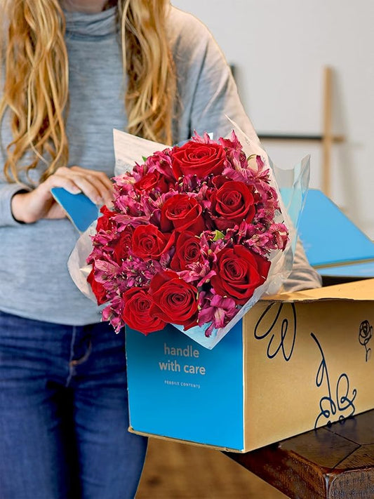 Benchmark Bouquets - Stunning Roses & Alstroemeria (Glass Vase Included) - Fresh Flowers for Delivery - Gift for Graduation, Birthday, Anniversary, Sympathy, Get Well, Congratulations