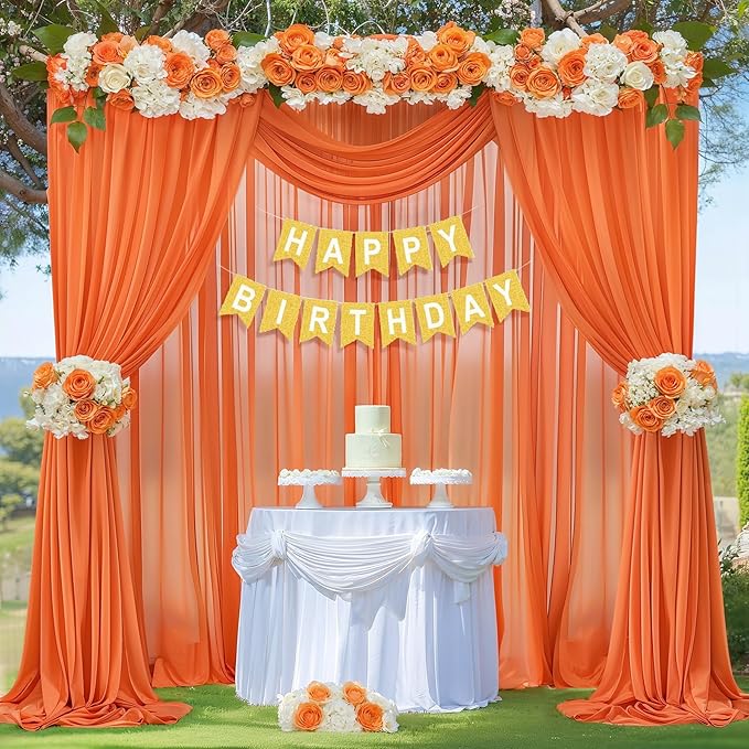 10ft x 10ft Orange Backdrop Curtains, Wrinkle-Free Sheer Chiffon Fabric Photo Backdrop Drapes for Wedding Arch Party Ceremony Stage Photography Decorations