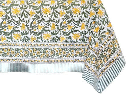 ATOSII 'Noor' 100% Cotton Boho Rectangle Tablecloth, Handblock Floral Print Linen Table Cloth for Dining Table I Tabletop I Parties/Outdoor I Wedding I Spring/Summer (60" X 108")