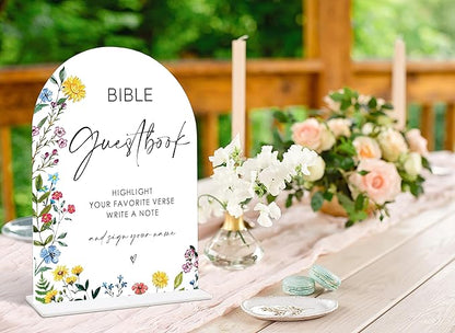 Acrylic Wedding Signs Bible Guestbook Sign for Reception, 6x8" Floral Themed Arch Acrylic Table Decor, Love Is In Bloom & Baby In Bloom Decorations for Baby Shower Bridal Shower Engagement