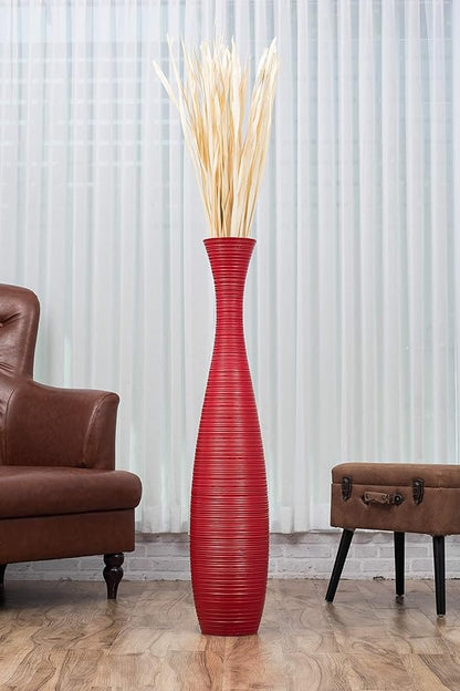 Leewadee Large Red Home Decor Floor Vase - Wooden 41 inch Tall Farmhouse Decor Flower Holder for Fake Plant and Pampas Grass