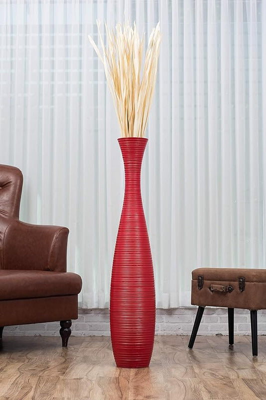 Leewadee Large Red Home Decor Floor Vase - Wooden 41 inch Tall Farmhouse Decor Flower Holder for Fake Plant and Pampas Grass