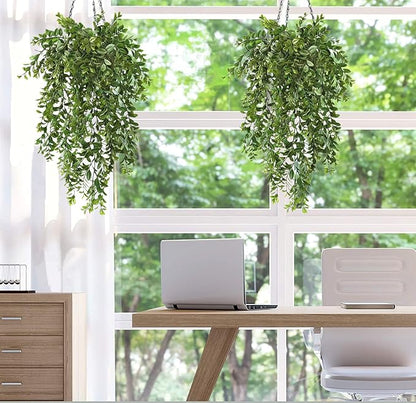 Artificial Hanging Vine Plants, Plastic Leaves Vines Fake Ivy Plant UV Resistant Greenery Faux Foliage Flowers Decor Home Indoor Outdoor Garden Door Wall Wedding Party Decoration Green 4 Pack