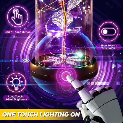 Beferr Birthday Gifts for Women Mom Rechargeable Galaxy Glass Roses Forever Preserved Flowers for Delivery Prime Smart Touch Light Up Rose in Dome Gift for Grandma Sister Wife Her Girlfriends Daughter