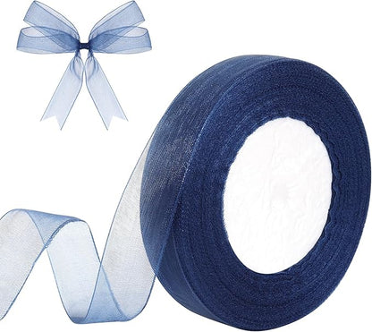 3/4 Inch x 50 Yards Sheer Organza Ribbon Chiffon Ribbon for Gift Wedding Flower Bouquet Wrapping Decorations Crafts (Blue)