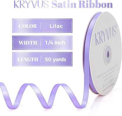 Lilac Satin Ribbon, Double Faced 1/4 Inch X 50 Yards, Premium Polyester Satin Ribbon for Gift Wrapping, Crafts, Wedding Decor