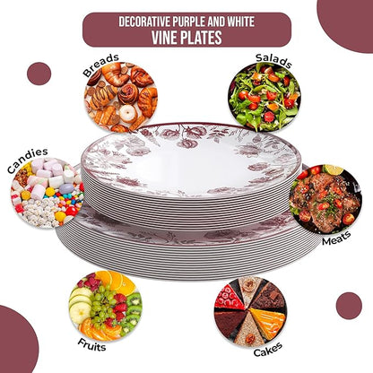 Trendables Plastic Plates For Party Supplies, Floral Disposable Plates For Party & Weddings 80 Pcs - 40 x 8 Dessert Plates & 40 x 10 Plastic Dinner Plates, Plate Set Disposable Dinnerware Sets