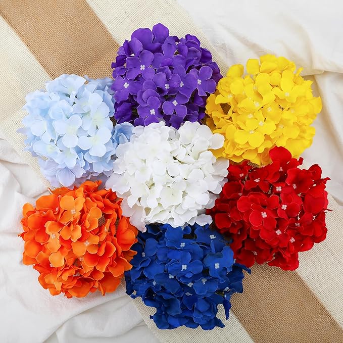 Fake Red Hydrangea Artificial Flowers - Faux Silk Hydrangeas Flowers Heads with Stems Real Touch for Home Wedding Party Table Decor(Red,Pack of 10)