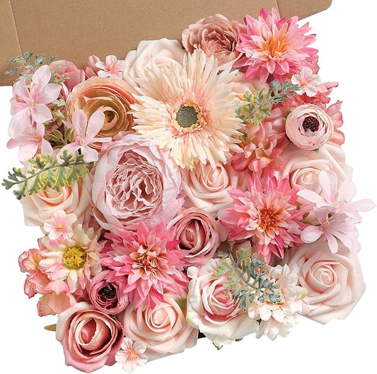 Artificial Flowers Roses Fake Flowers with Stems Light Pink Artificial Flowers for DIY Bridal Bouquets Faux Flowers Centerpieces for Table Home Decor