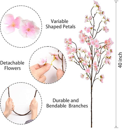 Sunm Boutique Faux Cherry Blossom Branches, Artificial Cherry Blossom Stems Cherry Blossom Flowers Vase Arrangements for Wedding Home Party Kitchen Decor, Light Pink, Set of 3