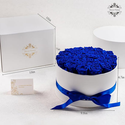 27 Forever Roses in Luxury White Box, Eternal Real Roses Gift for Women, Preserved Flowers for Delivery Prime, Anniversary, Valentine's Day, Birthday for Her (Blue)