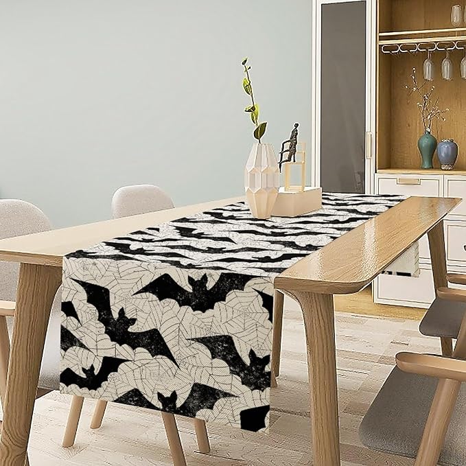 Gothic Table Runner,Bat Spider Web Pattern Table Runner for Home Kitchen Table Dining Garden Farmhouse Wedding Party Decor 13x108 Inch