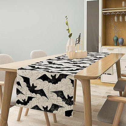 Gothic Table Runner,Bat Spider Web Pattern Table Runner for Home Kitchen Table Dining Garden Farmhouse Wedding Party Decor 13x70 Inch