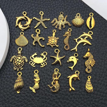 WOCRAFT 60pcs Antique Gold Ocean Bracelet Charms for Jewelry Making Sets DIY Necklace Bracelet Keychain Crafting Charms Kit Craft Supplies (SN882)