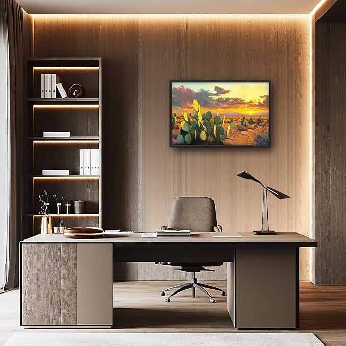 Western Cactus Wall Art Southwest Desert Sunset Pictures Wall Decor Arizona Landscape Canvas Painting Prints Framed Large Modern Artwork Home Decorations for Bedroom Living Room Office 36"x24"