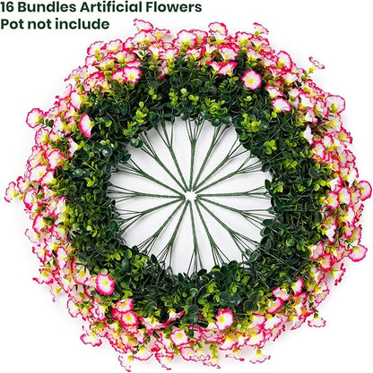 Artificial Faux Flowers for Outdoor 16 Bundles Boxwood Fake Morning Glory for Planter,UV Resistant Fake Flowers for Home Porch Patio Outside（Pink）