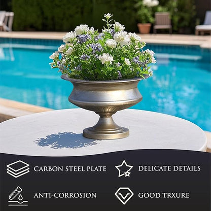 Worth 8" H. Silver Color Urn Vase for Centerpieces, 11.8" Dia. Metal Trumpet Small Flower Pots for Table, Bowl Vase for Wedding Party Event Home Decor