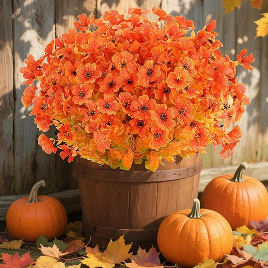 AmyHomie 16 Bundles Fall Orange Artificial Flowers for Outdoor Fall Decor UV Resistant Faux Flowers No Fade Fake Plastic Plants Garden Porch Window Box Decorating