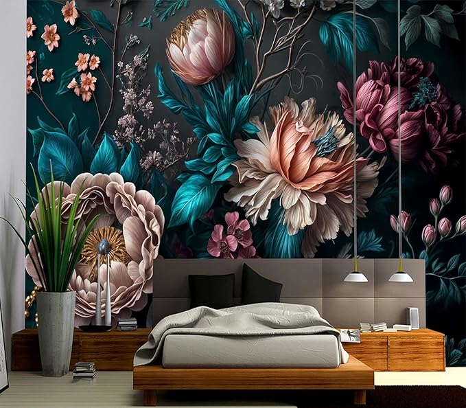 Cliouar-Peony Flowers Mural Wallpaper Peel and Stick 137" x 102"
