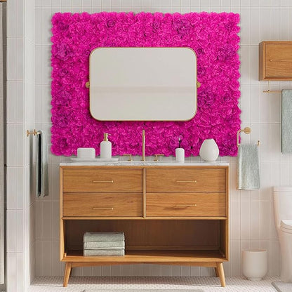 Flower Wall Backdrop 12pcs 16.5x16.5 Inch Floral Wall Panel Artificial Silk Rose Wall Decor Ideal for Wedding Celebrations, Festive Party Backdrops, and Home Decor-Bright Pink