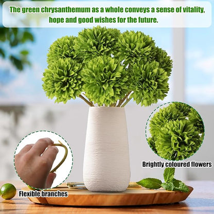 Tinsow 12 pcs Artificial Flowers Green Faux Ball Chrysanthemum Bouquet Flowers Wedding Bouquet for Spring Home Garden Party Wedding Decoration St Patricks Day Table Centerpiece