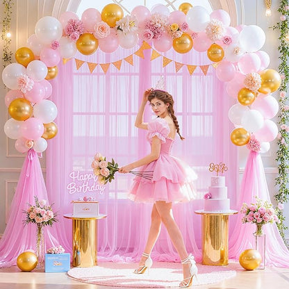 Pink Tulle Backdrop Curtain for Parties Girls Baby Shower 10ft X 8ft Light Pink Sheer Backdrop Curtains for Birthday Party Wedding Photo Booth Decorations 2 Panels 5ft X 8ft